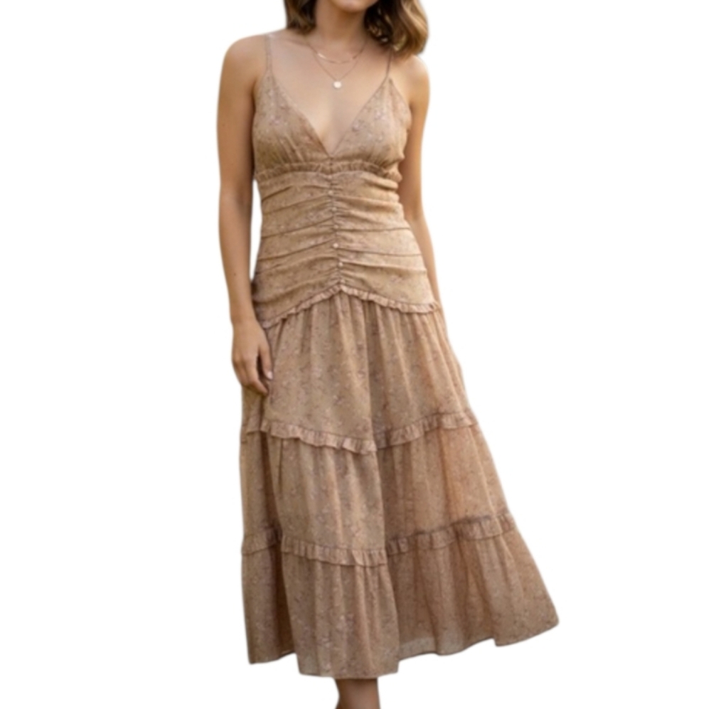 NWT Storia ruched & tiered romantic midi dress - L.       M9
